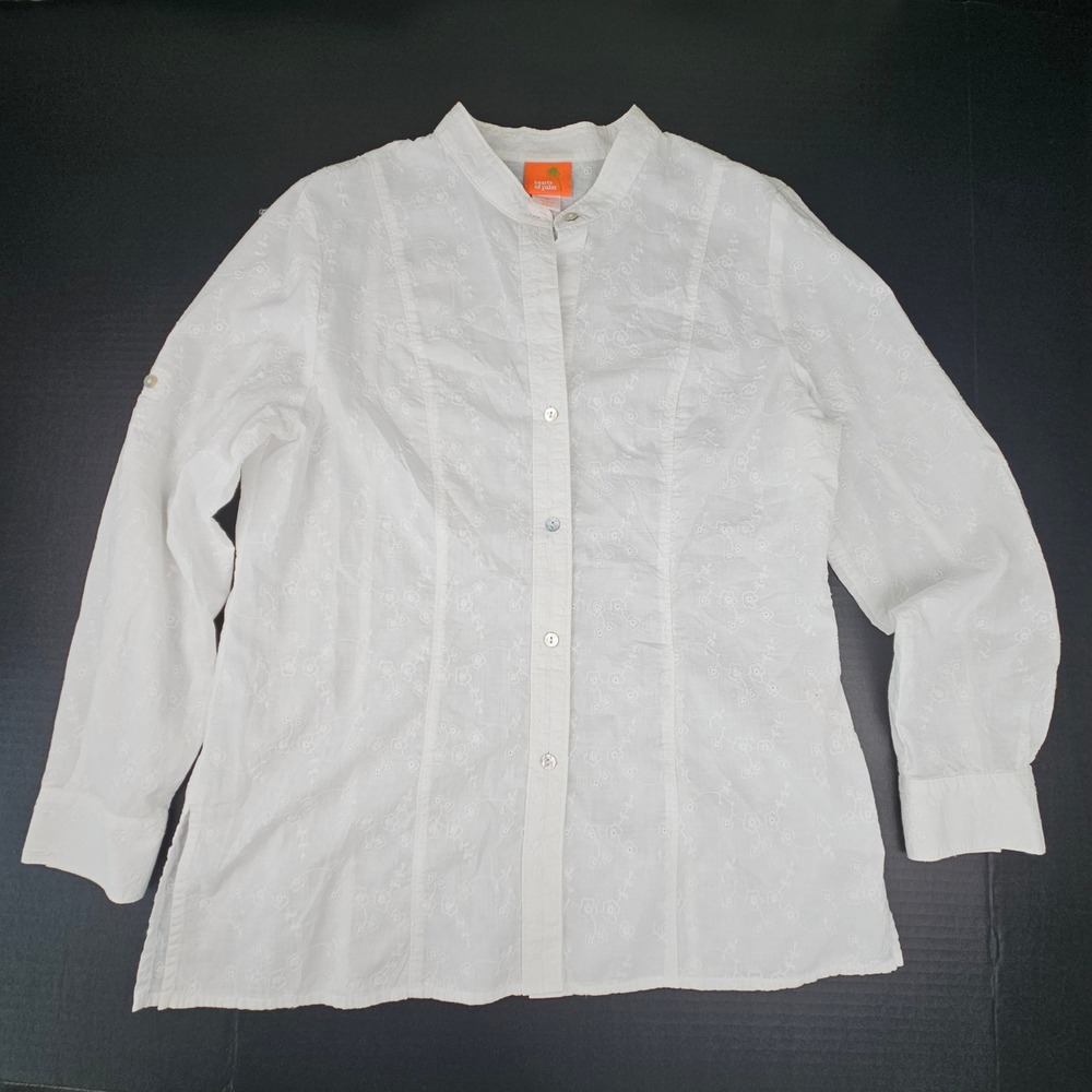 Hearts of Palm Womens White Eyelet Cotton Button Down Blouse Boho Top Size 12